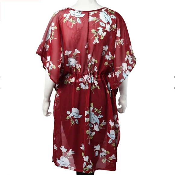 Gorgeous Red Wine Romantic Floral Kaftan - Picture 2 of 5